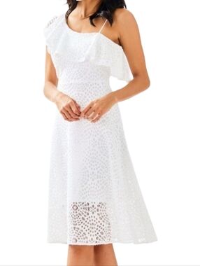 Lilly Pulitzer Callisto One-Shoulder Lace Dress  Resort White Sea Urchin Size 4
